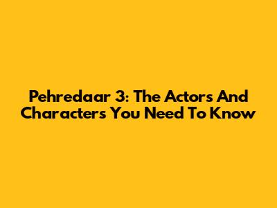 Pehredaar 3: The Actors And Characters You Need To Know